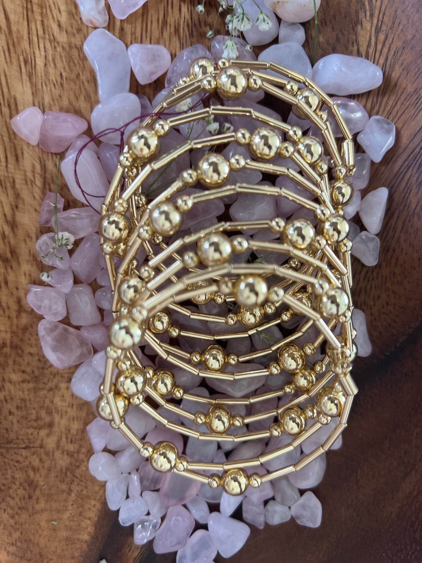 Gold Plated Beaded Long Spacer Wrapping Bracelet