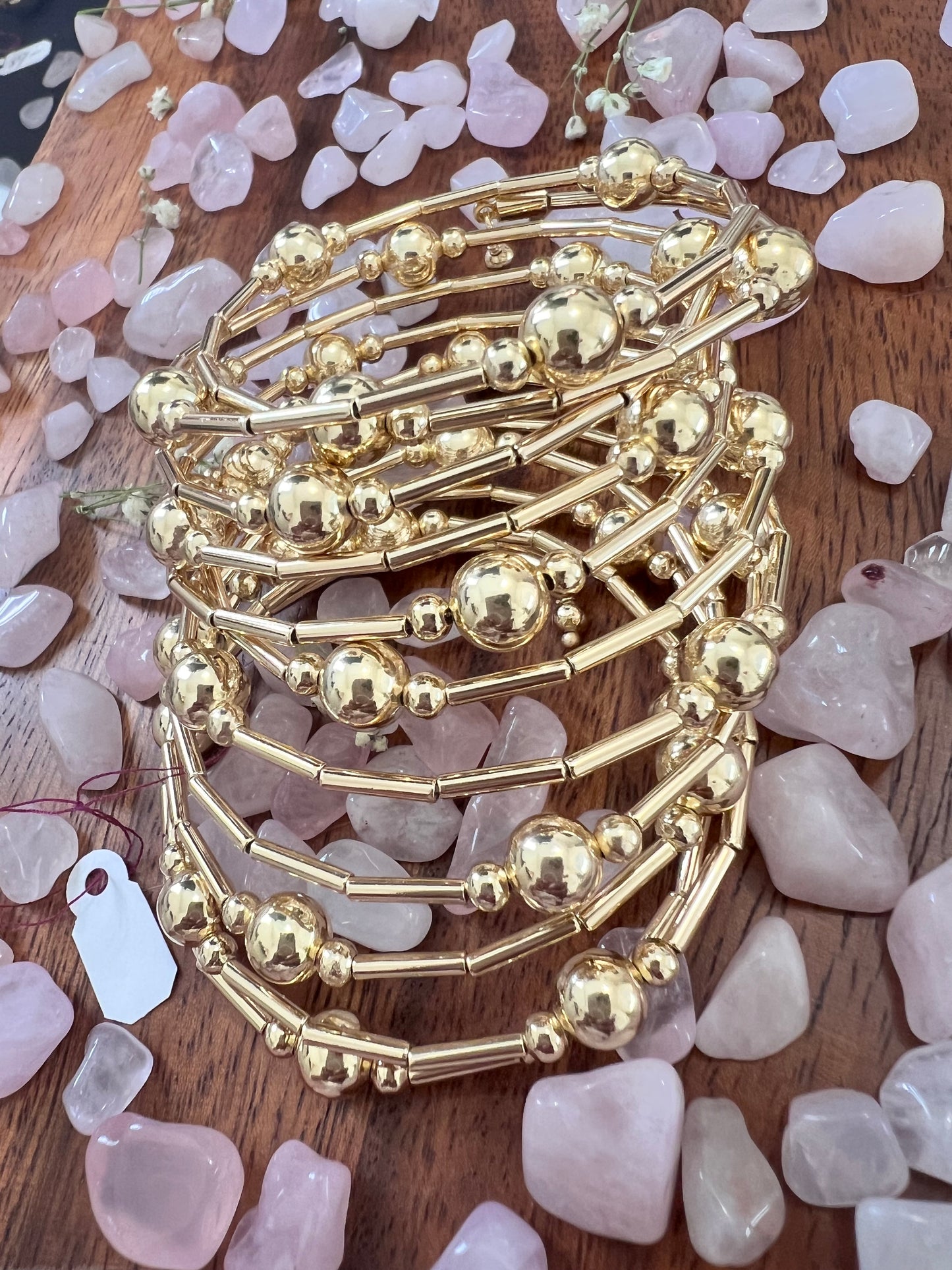 Gold Plated Beaded Long Spacer Wrapping Bracelet