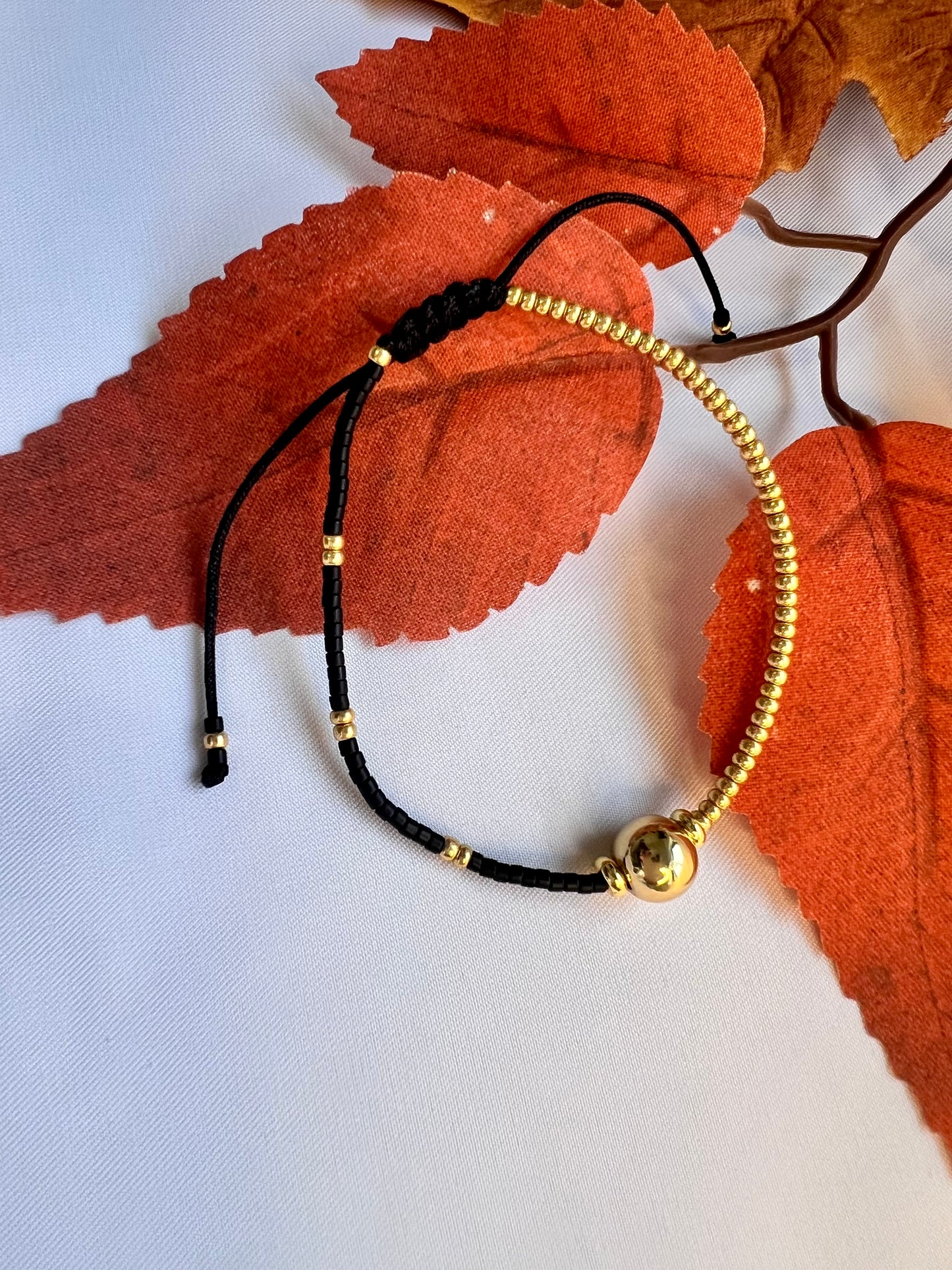 Gold Plated Beads and Black Stone Bracelet