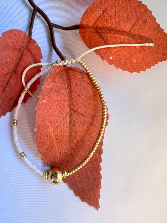 Boho Gold Plated Beads and White Stone Bracelet