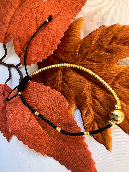 Boho Gold Plated Beads and Black Stone Bracelet