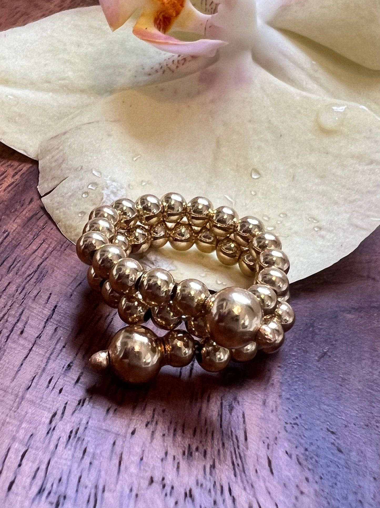 Double Row Ring of Gold Plated Beads