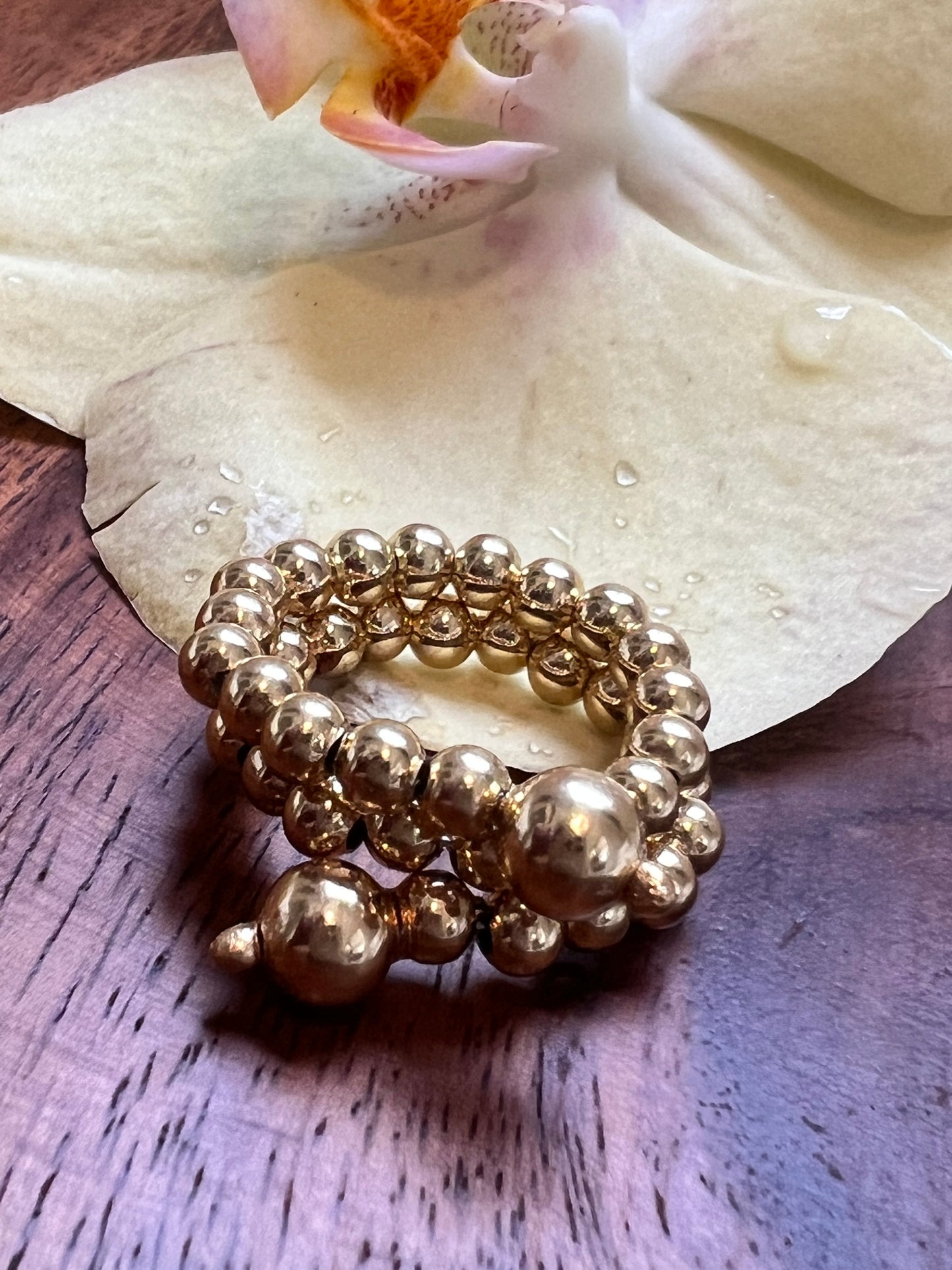 Double Row Ring of Gold Plated Beads